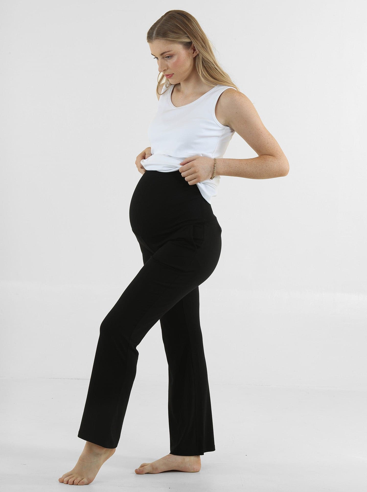 Maternity Trousers in Cotton Gauze - green medium solid, Maternity